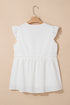 Textured Ruffle Trim V Neck Flutter Sleeve Flowy Blouse