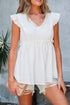 Textured Ruffle Trim V Neck Flutter Sleeve Flowy Blouse