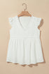 Textured Ruffle Trim V Neck Flutter Sleeve Flowy Blouse