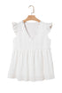 Textured Ruffle Trim V Neck Flutter Sleeve Flowy Blouse