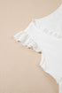 Textured Ruffle Trim V Neck Flutter Sleeve Flowy Blouse