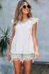 Textured Ruffle Trim V Neck Flutter Sleeve Flowy Blouse