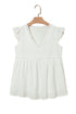 Textured Ruffle Trim V Neck Flutter Sleeve Flowy Blouse