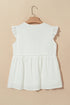 Textured Ruffle Trim V Neck Flutter Sleeve Flowy Blouse