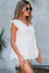 Textured Ruffle Trim V Neck Flutter Sleeve Flowy Blouse