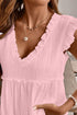 Textured Ruffle Trim V Neck Flutter Sleeve Flowy Blouse