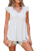 Textured Ruffle Trim V Neck Flutter Sleeve Flowy Blouse