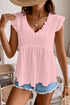 Textured Ruffle Trim V Neck Flutter Sleeve Flowy Blouse