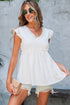 Textured Ruffle Trim V Neck Flutter Sleeve Flowy Blouse