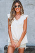 Textured Ruffle Trim V Neck Flutter Sleeve Flowy Blouse