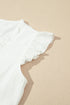 Textured Ruffle Trim V Neck Flutter Sleeve Flowy Blouse