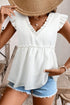 Textured Ruffle Trim V Neck Flutter Sleeve Flowy Blouse