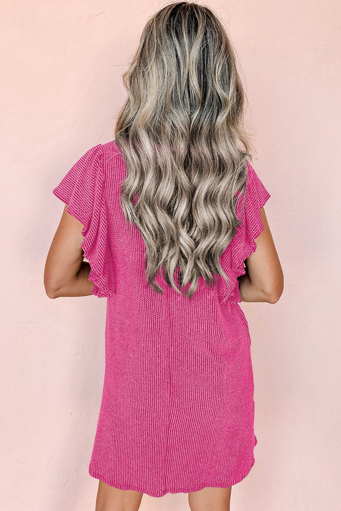 Textured Ruffled Flutter Sleeve Mini Dress
