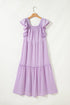 Textured Ruffled Flutter Sleeve Square Neck Tiered Maxi Dress