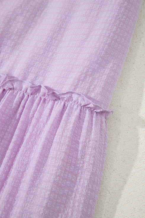 Textured Ruffled Flutter Sleeve Square Neck Tiered Maxi Dress