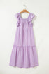 Textured Ruffled Flutter Sleeve Square Neck Tiered Maxi Dress