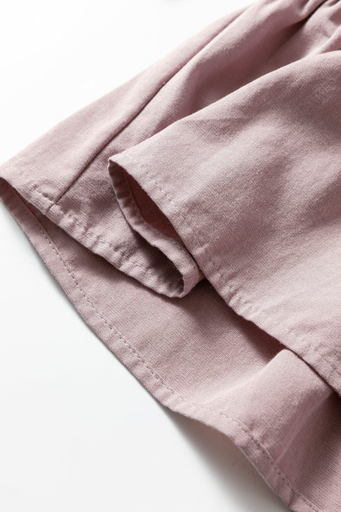 Textured Ruffled Sleeve Slit Neck Cotton Blend Blouse