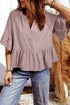 Textured Ruffled Sleeve Slit Neck Cotton Blend Blouse