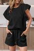 Textured Ruffled Sleeve Tee and Drawstring Shorts Set