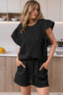 Textured Ruffled Sleeve Tee and Drawstring Shorts Set