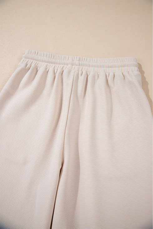 Textured Ruffled Sleeve Zipped Top and Wide Leg Pants Set