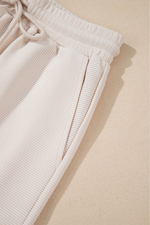 Textured Ruffled Sleeve Zipped Top and Wide Leg Pants Set