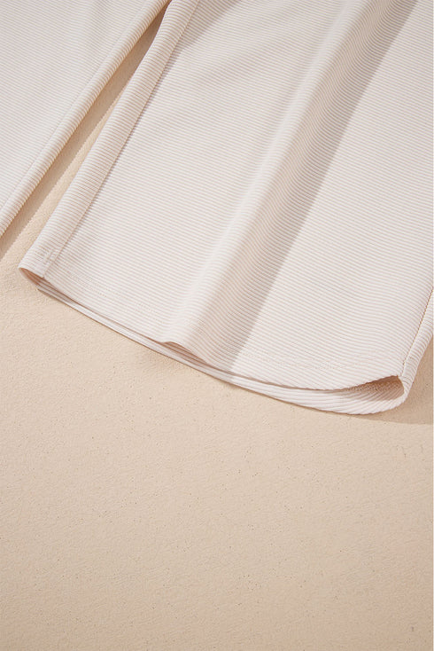 Textured Ruffled Sleeve Zipped Top and Wide Leg Pants Set