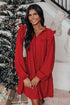 Textured Ruffled Trim V Neck Loose Fit Mini Dress