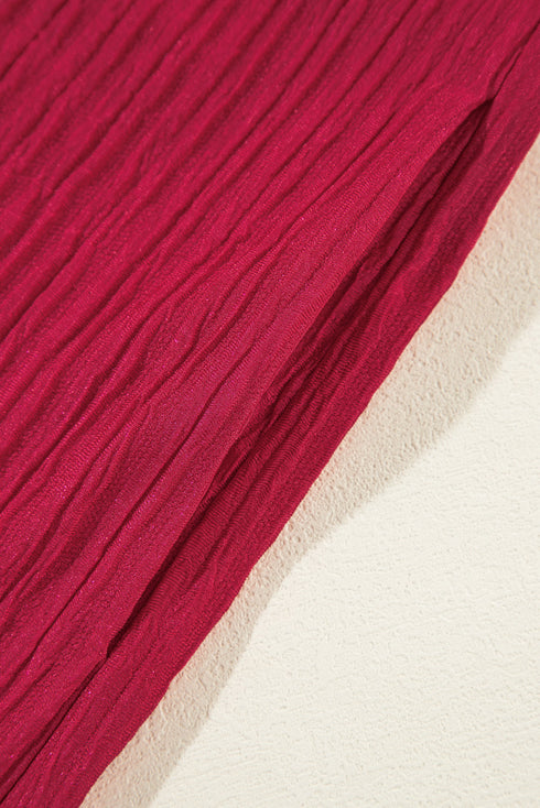 Textured Ruffled Trim V Neck Loose Fit Mini Dress