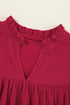 Textured Ruffled Trim V Neck Loose Fit Mini Dress