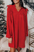Textured Ruffled Trim V Neck Loose Fit Mini Dress