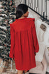 Textured Ruffled Trim V Neck Loose Fit Mini Dress