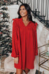 Textured Ruffled Trim V Neck Loose Fit Mini Dress