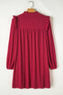 Textured Ruffled Trim V Neck Loose Fit Mini Dress