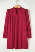 Textured Ruffled Trim V Neck Loose Fit Mini Dress