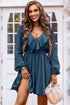 Textured Ruffled V Neck High Waist Mini Dress