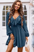 Textured Ruffled V Neck High Waist Mini Dress