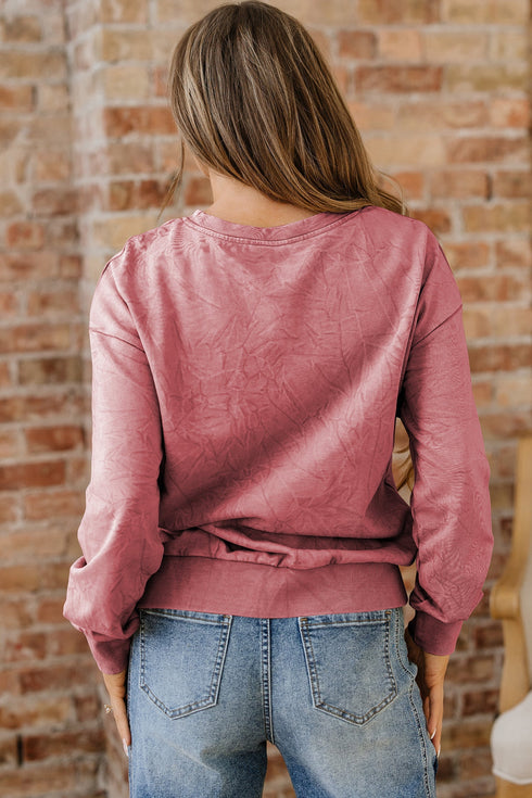 Textured Saved By Grace Graphic Embroidered Pullover Sweatshirt