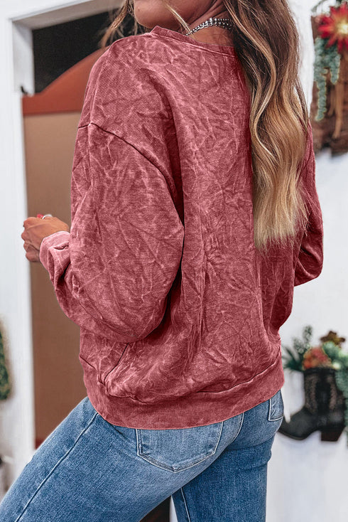 Textured Saved By Grace Graphic Embroidered Pullover Sweatshirt