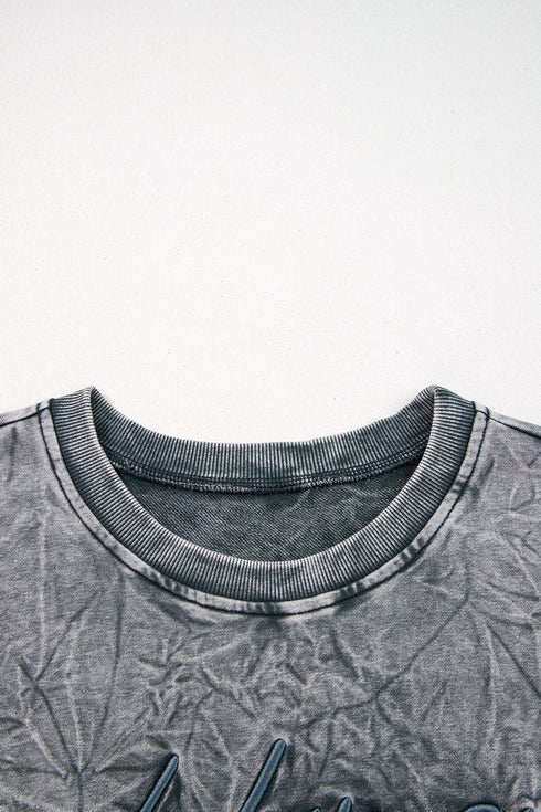 Textured Saved By Grace Graphic Embroidered Pullover Sweatshirt