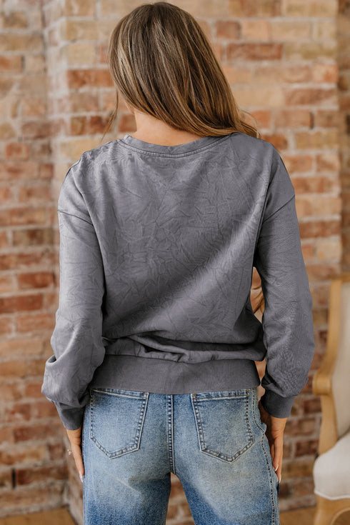 Textured Saved By Grace Graphic Embroidered Pullover Sweatshirt