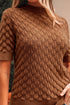 Textured Scale Knit Mock Neck Short Sleeve Sweater