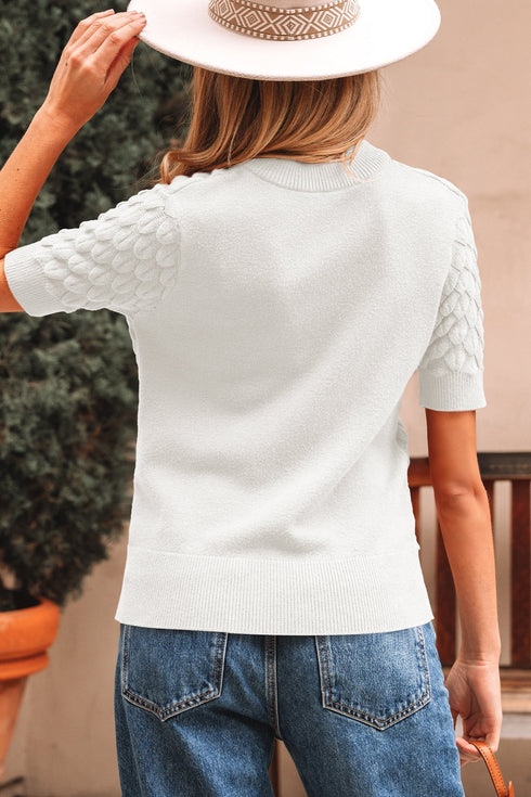 Textured Scale Knit Mock Neck Short Sleeve Sweater