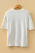 Textured Scale Knit Mock Neck Short Sleeve Sweater