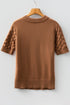 Textured Scale Knit Mock Neck Short Sleeve Sweater