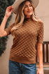 Textured Scale Knit Mock Neck Short Sleeve Sweater