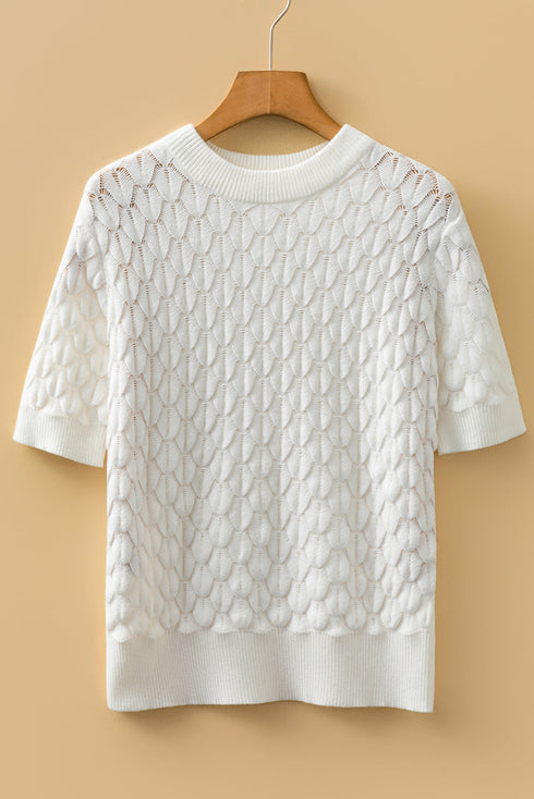 Textured Scale Knit Mock Neck Short Sleeve Sweater