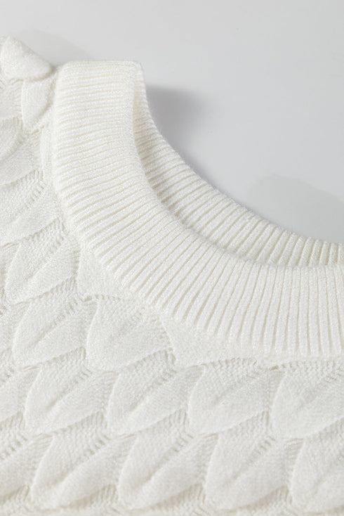 Textured Scale Knit Mock Neck Short Sleeve Sweater