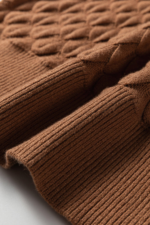 Textured Scale Knit Mock Neck Short Sleeve Sweater