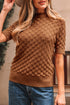 Textured Scale Knit Mock Neck Short Sleeve Sweater